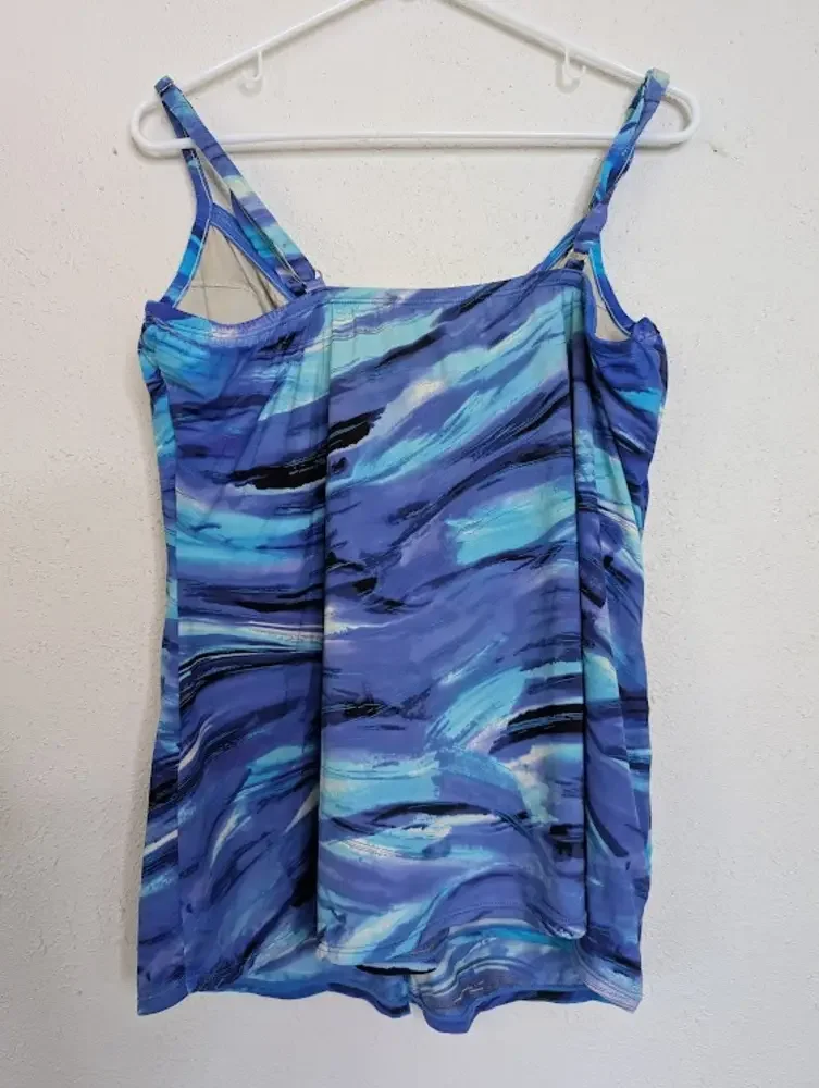 Miraclesuit Plus Size 16 Labyrinth Love Knot Underwire Tankini Top Blue Vacation